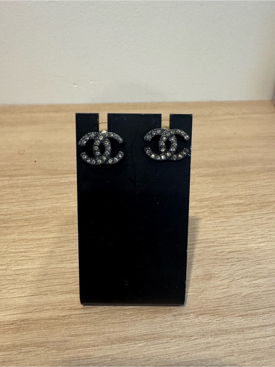 CHANEL Jewelry - CHANEL Black and Silver Crystal CC Logo Stud Earrings